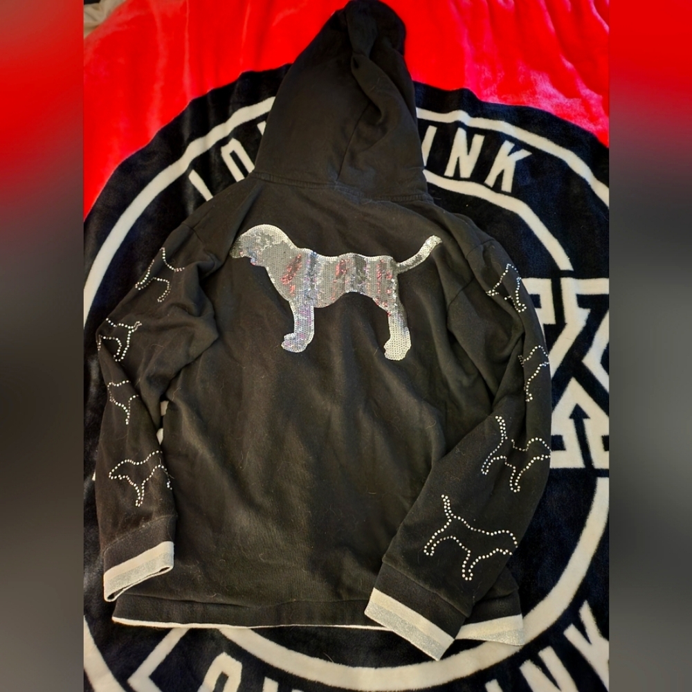 RARE Victorias Secret PINK bling pup hoodie M